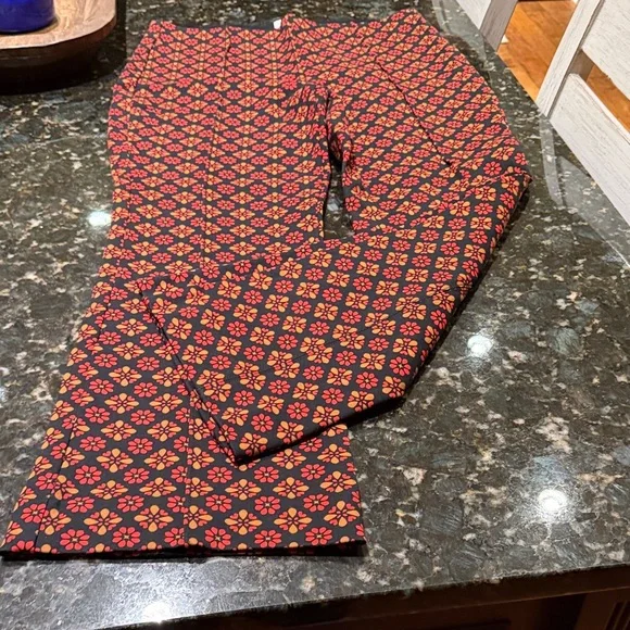 Maeve Black Pants with Red and Orange Floral Design - Picture 3 of 4
